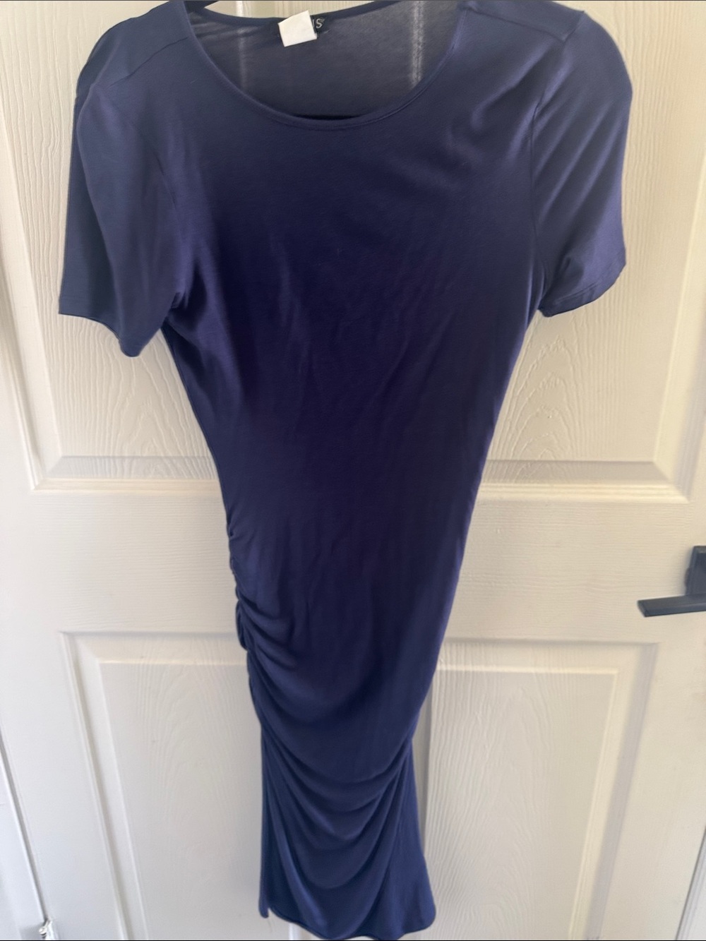 VENUS Navy Short-Sleeve Ruched Midi Dress